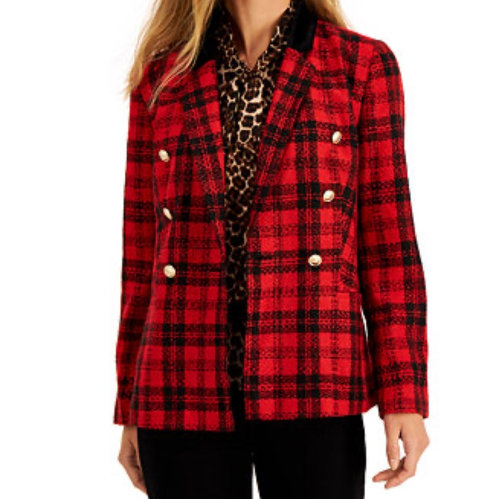 Charter Club Red and Black Plaid Blazer